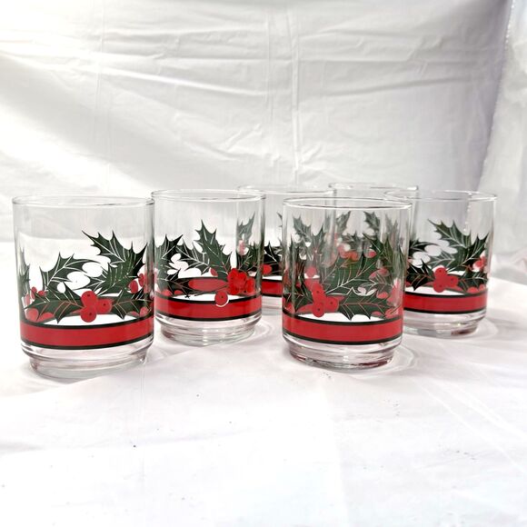 Vintage Libbey “Holly Berry” Christmas Glassware – Set of (6) Holiday Glasses - Picture 3 of 3